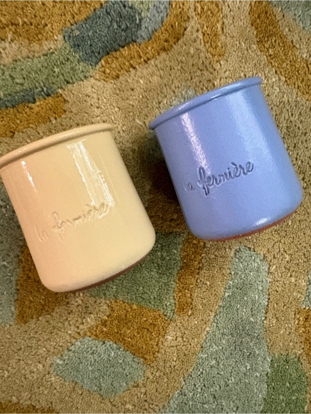 Set of 2 La Fermiere French Ceramic Yogurt Pots - Light Yellow & Periwinkle